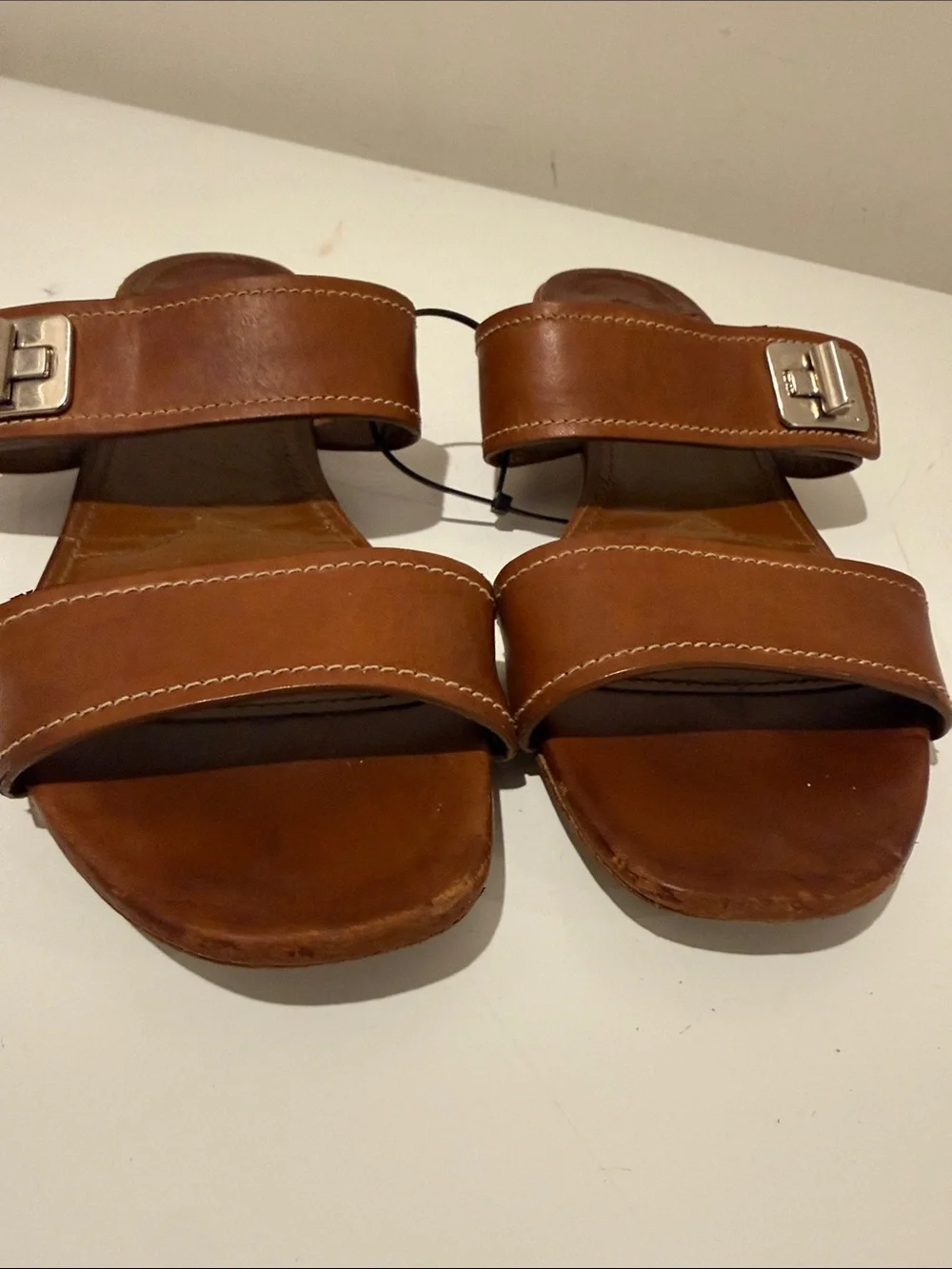 PRADA Tan Brown Leather Double-Strap Slide Sandals - Picture 14 of 14
